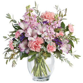 Code: A307. Name: Pretty in Pastel. Description: Oh so pretty. When you want to whisper your wishes for a wonderful occasion. Pastel tones including Carnations Alstromeria with soft greenery. This display sits in our Top Ten. Price: NZD $112.95