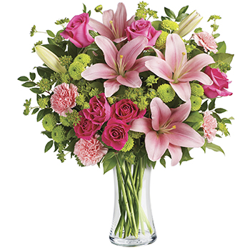 Code: A318. Name: Junoesque. Description: More pink. Lavish your loved one with this blissful bouquet of Roses and Lilies hand delivered in a classic glass vase. it is an impressive gift that promises to put pink in their cheeks. Price: NZD $152.95