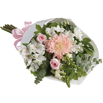 Code: B304. Name: Infinity. Description: Feminine tones set off this beautiful bouquet with its delicate combination of soothing pinks classic whites and deep greens. Price: NZD $102.95