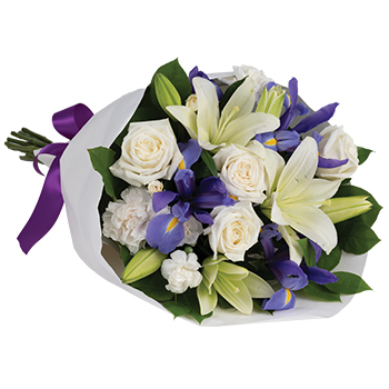 Code: B306. Name: Twilight. Description: Here we capture the magic of twilight with this enchanted array of luxurious Lilies with Roses and delicate Irises. Price: NZD $130.95