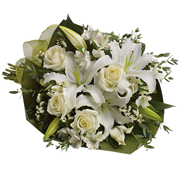 Code: B308. Name: Simply White. Description: We offer yet another elegant expression of sympathy this wondrous white bouquet conveys purity and peace. Price: NZD $122.95