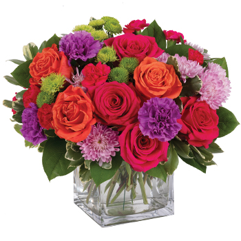 Code: C306. Name: One Fine Day. Description: A chic stylish twist on classic spring flowers. Peach Roses pop against the bright flowers of this modern arrangement. Price: NZD $155.95