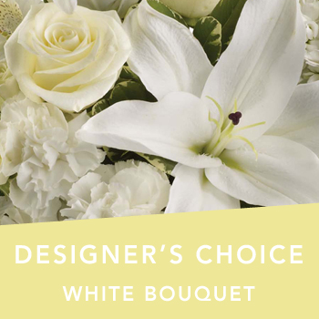 Code: D302. Name: White bouquet. Description: Can not decide on what to send? The Designers Choice white bouquet is a one of a kind white bouquet of the designers freshest flowers.  Price: NZD $80.95