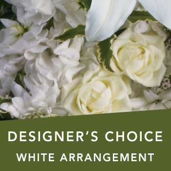 Code: D306. Name: White arrangement . Description: Can not decide on what to send? The Designers Choice white arrangement is a one of a kind white arrangement of the designers freshest flowers.  Price: NZD $85.95