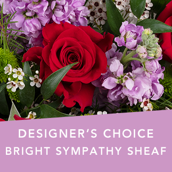 Code: D310. Name: Bright Sympathy sheaf. Description: Can not decide on what to send? The Designers Choice bright Sympathy Sheaf is a one of a kind collection of the designers freshest flowers in a bright colour scheme. Price: NZD $95.95