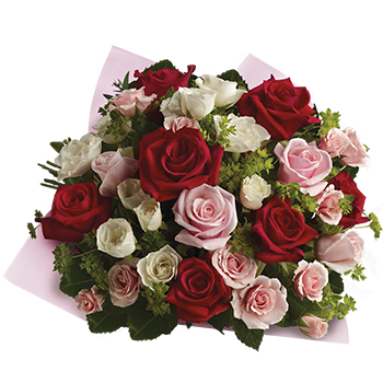 Code: R309. Name: Love Letters. Description: Send a love letter in the form of an enchanting Rose bouquet. Well mix red Roses for love pink for devotion and white for the purity of your love. Price: NZD $205.95
