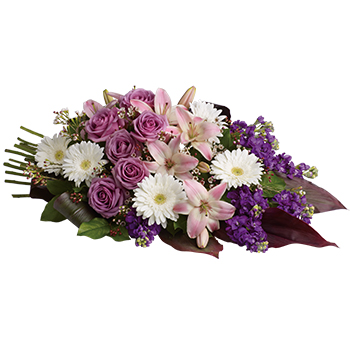 Code: S308. Name: Heartfelt Memories. Description: Cherish your magical memories and enduring love with this lovely lavender pink and white carefully created sheaf. Price: NZD $195.95