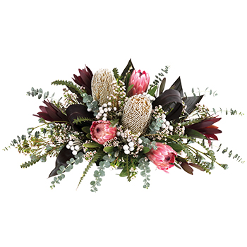 Code: T302. Name: Jiemba. Description: Surprise someone special with a unique table arrangement of New Zealand or Australian natives perfect for a table display. Price: NZD $127.95
